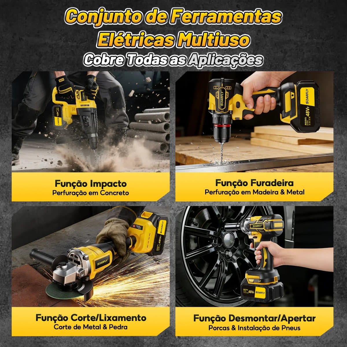 Conjunto de ferramentas elétricas multiuso: impacto, perfuração, corte e desmontar/apertar