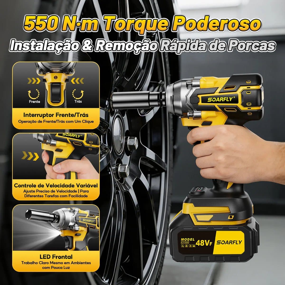 550 N.m de torque poderoso: instalação e remoção rápida de peças